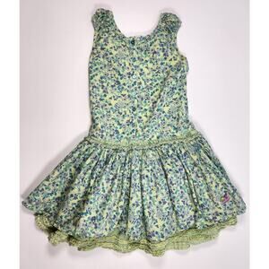 Naartjie Kids Floral Cottagecore Dress 8Y Green Ruffle Fit Flare
